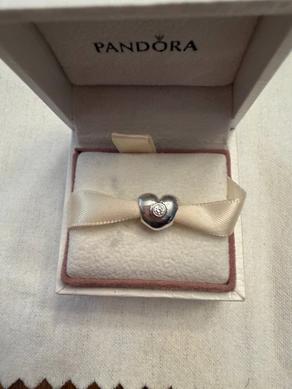 Authentic Pandora Sterling Silver Heart w/ Clear CZ's Charm 790134CZ Retired